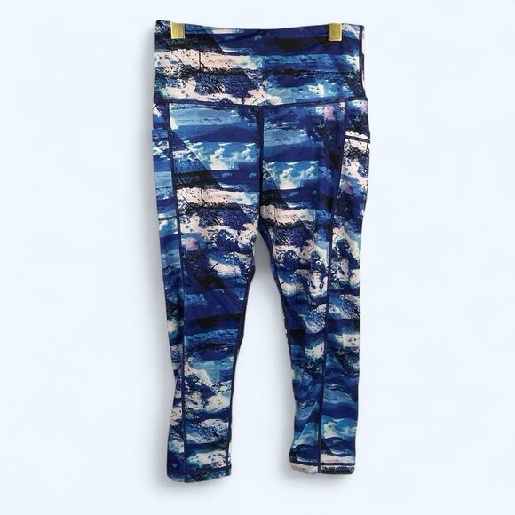 Senita Athletics Medium Blue Striped Leggings Side Pockets Yoga Pants - Picture 1 of 5